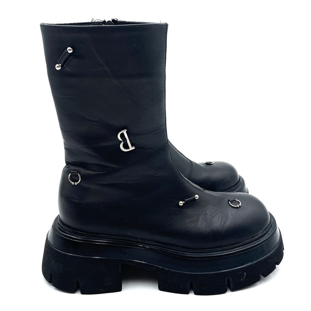 Septum Black Leather Chunky Boots Size 38